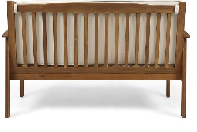 Christopher Knight Home Grace Outdoor Acacia Wood Loveseat, Brown Patina Finish and Cream - Photo 4
