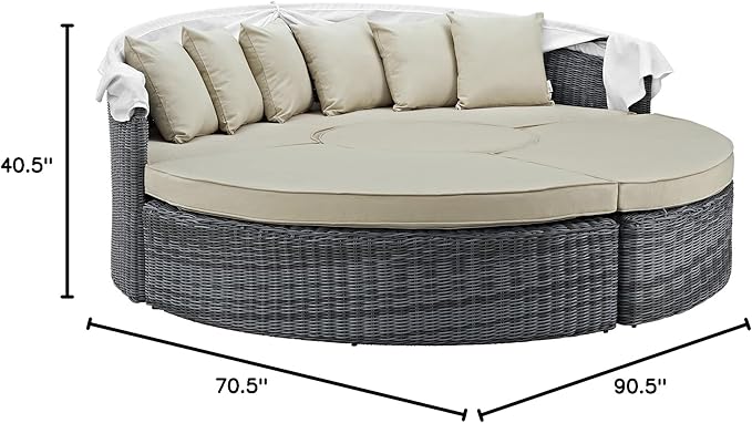 Modway Summon Outdoor Patio Daybed with Canopy and Sunbrella Cushions in Antique Canvas Beige - Photo 3