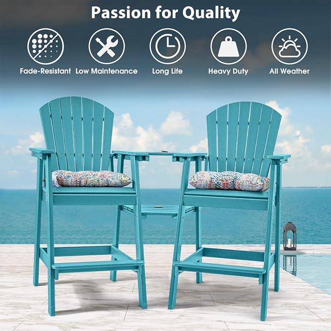 Sundale Outdoor Tall Adirondack Chairs Set of 2 with Table, Patio HDPE Bar Set, 3 PCS Counter Height Dining Bistro Set - Photo 8
