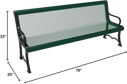 COATEDOUTDOORFURNITURE Heavy-Duty Outdoor Bench Thermoplastic Coated, Expanded Metal, Commercial-Grade Garden Bench, Made in America (Portable with Back, 6 Ft, Textured Dark Green)