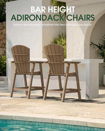 Tall Adirondack Chairs Set of 4, HDPE High Adirondack Chairs with Double Removable Trays, All Weather Outdoor Barstools for Patio, Balcony, Backyard, Deck and Garden, Teak