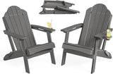 LUE BONA Folding Adirondack Chair, Chairs Set of 6, Cup Holder, Woodgrain, Fire Pit, Patio, Pool, Dark Grey - Photo 7