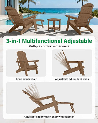 YEFU Adjustable Adirondack Chair with Retractable Ottoman Set of 8,Folding Adirondack Chair with Cup-Holder, Outdoor Chairs with Footrest,Weather Resistant Fire Pit Chairs,for Patio Lawn