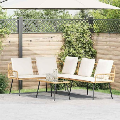 Outdoor Patio Sofa Brown PE Rattan Small Couch 90.9x68.1x30.7 in Metal Frame with Bench Cushion Modern L-Shaped Garden Furniture for Garden Balcony Deck