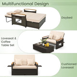 Tangkula Patio Rattan Daybed with 4-Level Adjustable Backrest, Outdoor Wicker Loveseat with Acacia Wood Armrest - Photo 6
