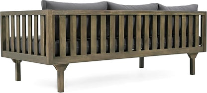 Merax Outdoor Acacia Wood Conversation Set - Patio 3-Seat Loveseat Sofa w/Coushion and Round Coffee Table for Backyard, Lawn, Balcony, Gray