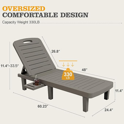 UPDATIO Outdoor Lounge Chair, Resin 5-Position Adjustable Reclining Chaise Lounge, Waterproof Patio Chairs for Pool, Beach, Lawn, and Garden