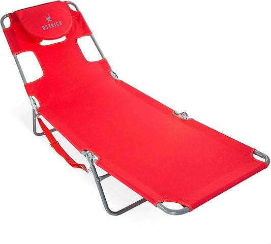 Ostrich the Original Chaise 72 x 22 Inch Lounge Portable Reclining Lounger, Outdoor Patio, Beach, Lawn, Camping, or Pool Tanning Chair, Red