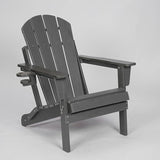 HDPE Foldable Adirondack Chair with Cup Holder Outside, Composite Outdoor Chairs with Wood Texture, Grey - Photo 6