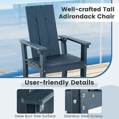 Giantex 52” Tall Adirondack Chair Set of 2, HDPE Outdoor Bar Stool with Ergonomic Backrest, Armrests, Footrest, Fire Pit Chair, All Weather Patio Bistro Chair for Garden, Lawn Chair (Navy)