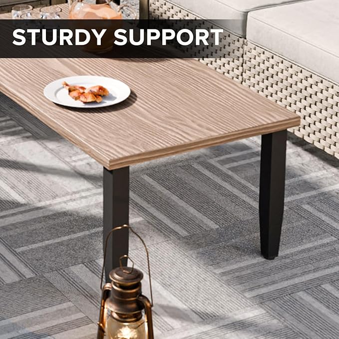 COOS BAY Modern Outdoor Table, Patio Coffee Table with Wood Grain Top, Metal Weather-Resistant Table for Deck, Porch, Balcony, Garden, 47.2" x 23.6" x 16.5", Brown