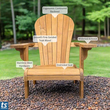 Touchstone Teak Adirondack Chair, Ergonomic Outdoor Patio Chair, A-Grade Teak Wood, Weather-Resistant with Stainless Steel Hardware