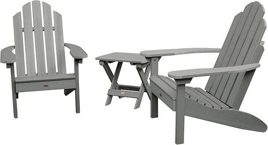 highwood Classic Westport Adirondack Chairs with Side Table, Coastal Teak