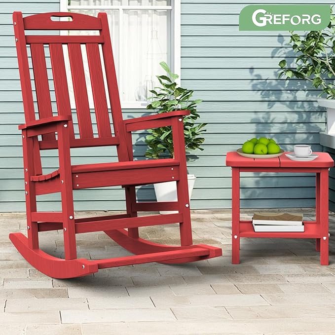 Patio Side Table, Small Rectangular HDPE Adirondack End Table for Outdoor Use in Pool, Garden, Lawn, Backyard,Red