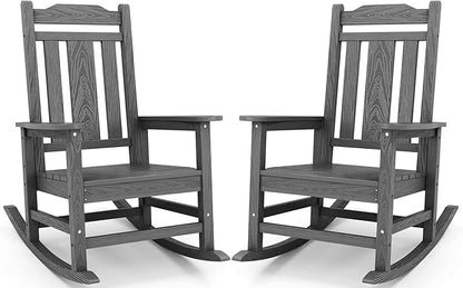 SERWALL Oversized Rocking Chair Set of 2 Outdoor, HDPE Outdoor Rocking Chair Set of 2, Grey
