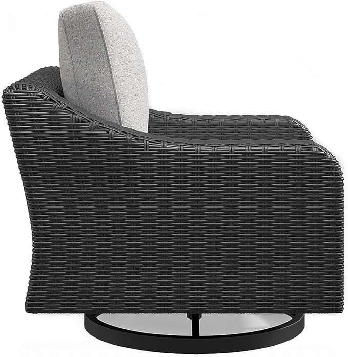 Signature Design by Ashley Beachcroft Casual Outdoor Weather Resistant Rust Free Swivel Lounge Chair with Removable Cushion, Light Gray & Black