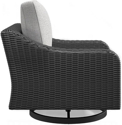 Signature Design by Ashley Beachcroft Casual Outdoor Weather Resistant Rust Free Swivel Lounge Chair with Removable Cushion, Light Gray & Black