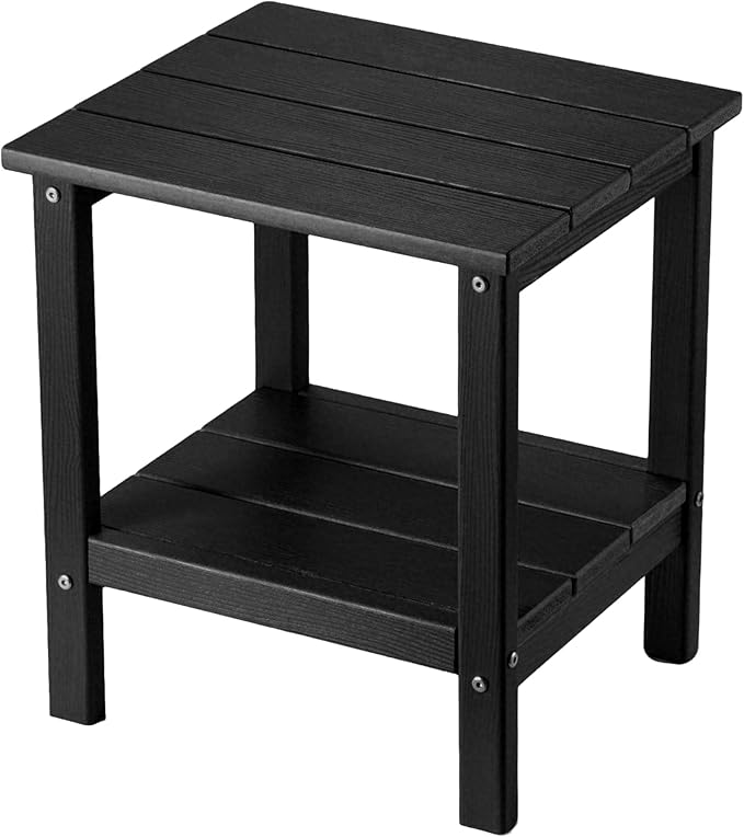 Outdoor Side Table,Double Layer Small Side Tables,All Weather Adirondack Side Table, Waterproof Outdoor End Tables for Patio,Pool,Porch (Black)