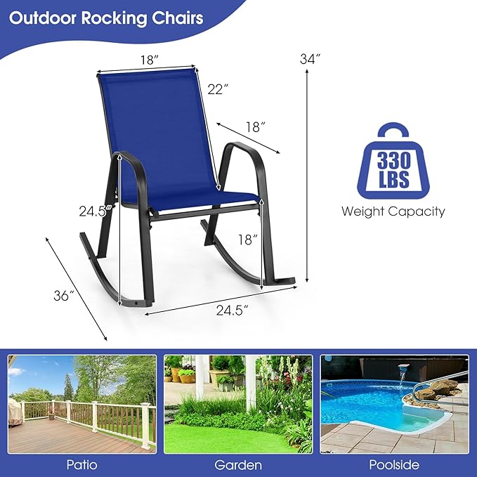 Giantex Outdoor Rocking Chairs Set of 4, Patio Rocking Chairs w/Breathable Seat & Back, Heavy-Duty Metal Support, Ergonomic Outside Rocker for Backyard, Poolside, Garden, Navy