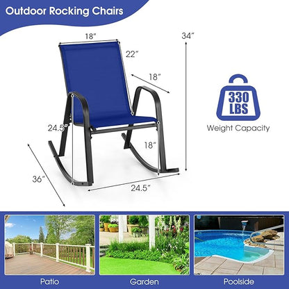 Giantex Outdoor Rocking Chairs Set of 4, Patio Rocking Chairs w/Breathable Seat & Back, Heavy-Duty Metal Support, Ergonomic Outside Rocker for Backyard, Poolside, Garden, Navy