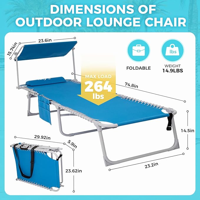 #WEJOY Folding Lounge Chair with Canopy Shade - Photo 2