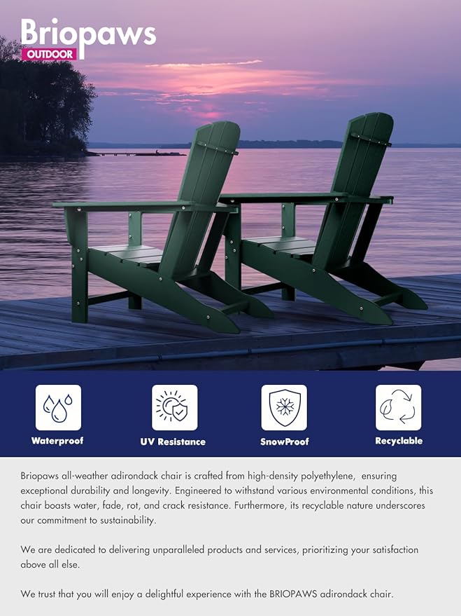 BRIOPAWS Adirondack-Chairs-Set of 6 | Fire Pit Chair | Oversized | HDPE Plastic | Weather Resistant | for Deck Outdoor Poolside Campfire | Forest