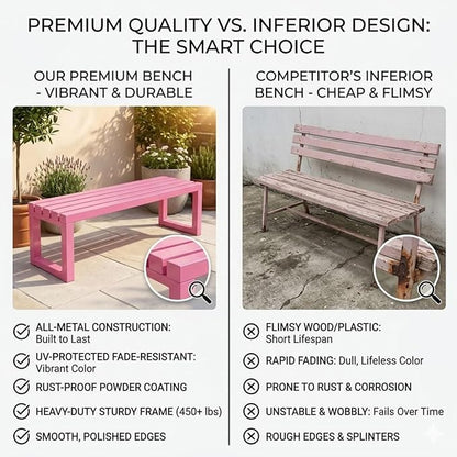 Backless Patio Bench Outdoor Metal Bench, 3.3ft 3.9ft 4.9ft 5.9ft Weatherproof Garden Benches 2-Person Outside Chair for Yard Porch Entryway Sturdy Steel Frame Furniture(White,4.9ft)