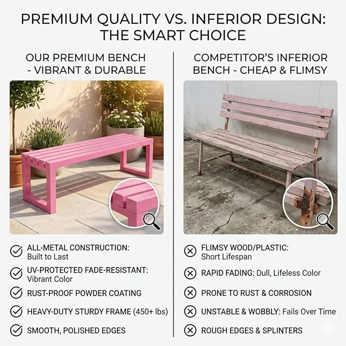 Backless Patio Bench Outdoor Metal Bench, 3.3ft 3.9ft 4.9ft 5.9ft Weatherproof Garden Benches 2-Person Outside Chair for Yard Porch Entryway Sturdy Steel Frame Furniture(Green,3.3ft)
