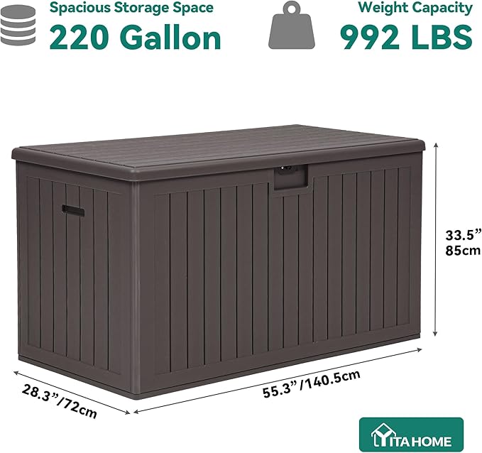 YITAHOME 220 Gallon Double-Wall Deck Box with Divider & Side Handles, Outdoor Large Storage for Patio Furniture Cushions - Photo 7
