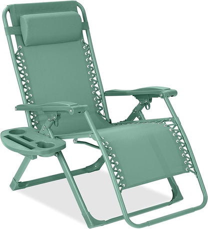 Best Choice Products Adjustable Zero Gravity Chair, Monochromatic Color Folding Patio Recliner w/Side Tray, Headrest - Seafoam