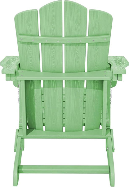 KINGYES Folding Adirondack Chair, HDPE All-Weather Patio Chairs, Wooden Textured Lawn Chair for Poolside, Backyard, Deck, Fire Pit, Light Green
