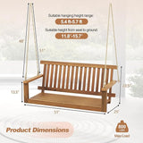 Tangkula 2 Person Hanging Porch Swing, Wooden Patio Swing with 2 Hanging Hemp Ropes, Slatted Seat & Back - Photo 7