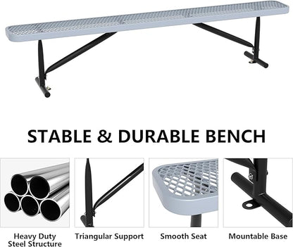 Park Benches for Outside, 8 ft Long Gray Metal Porch Bench Furniture Patio Seating, Industrial Bench Commercial Expanded Metal Mesh Benches for Garden, Lawn, Backyard, Park, Deck, Patio, School