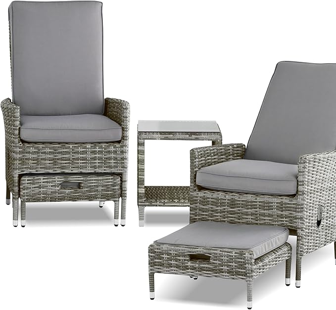 Elle Decor Vallauris Patio Outdoor Furniture Collection Premium All Weather Wicker, 5 Piece Reclining Set, Gray - Photo 1
