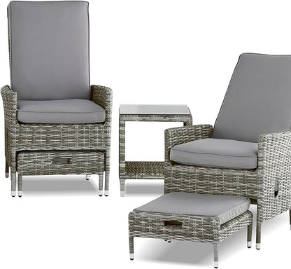 Elle Decor Vallauris Patio Outdoor Furniture Collection Premium All Weather Wicker, 5 Piece Reclining Set, Gray