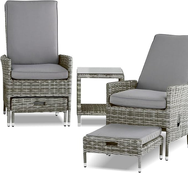 Elle Decor Vallauris Patio Outdoor Furniture Collection Premium All Weather Wicker, 5 Piece Reclining Set, Gray - Photo 1