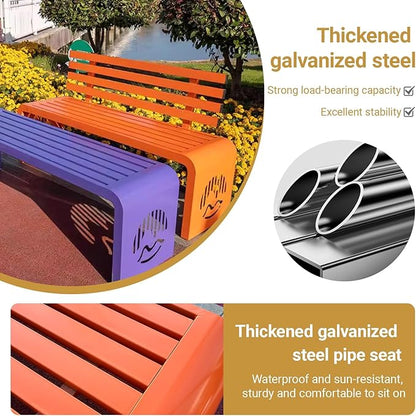 Outdoor Metal Garden Bench Galvanized Steel,Heavy-Duty Patio Benches Weatherproof with Backrest,Slatted Chair Laser engraving,1100lbs Load-Bearing,for Park Yard Deck(D,180*40*80cm/70.9*15.7*31.5in)