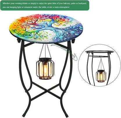 Outdoor Side Table for Small Spaces, 14 Inch Round Metal End Table for Patio Balcony Yard Porch Garden Livingroom, Anti-Rust Waterproof Accent Table for Indoor Outdoor Use, Easy Assembly