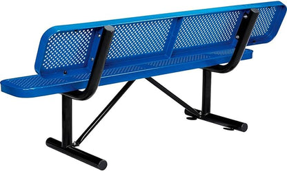 Global Industrial 6'L Heavy Duty Outdoor Steel Picnic Bench with Backrest, Perforated Metal, Portable Outdoor Bench, 1000 lbs Capacity, Blue, 72" L x 24" W x 33" H