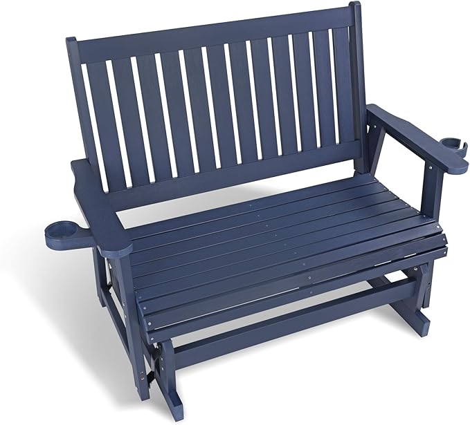 HIPS Patio Glider with Cup Holders, Durable Poly Lumber Material, All-Weather Resistant - Photo 1