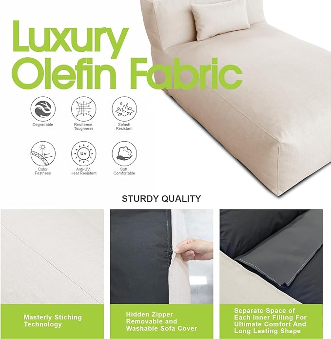 Outdoor Bean Bed Chair Sun Lounger, Outdoor Couch Sofa for Patio & Pool, Foam Filling Day Bed Furniture - Photo 9