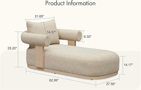 PURPLE LEAF Outdoor Chaise Lounge 1 Piece Chair Modern Aluminum Lounger Daybed with Lumbar Pillow and Armrest for Patio Poolside Beach Sunbathing Deck, Cream