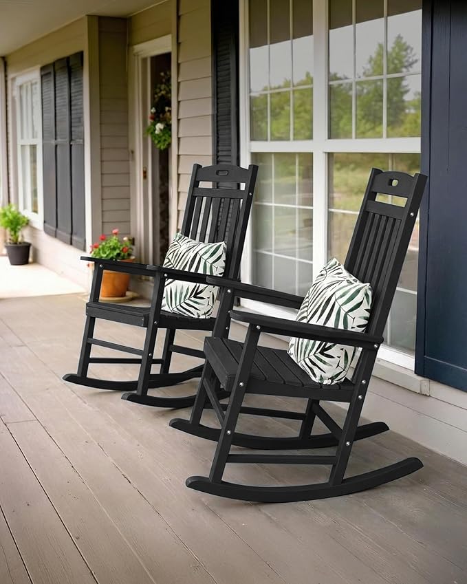 YEFU Outdoor Rocking Chair Porch: Patio Rocking Chair for Adult, Outdoor Rocker Weather Resistant, Easy to Assemble, Safe&Comfortable, Black