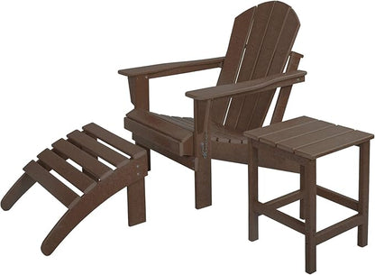 WestinTrends Malibu Outdoor Lounge Chairs, 3-Pieces Adirondack Chair Set with Ottoman and Side Table, All Weather Poly Lumber Patio Lawn Folding Chair for Outside Pool Garden Backyard, Dark Brown