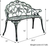 Patio Outdoor Park Loveseat Bench for Garden Porch Deck Made Cast Iron Anti-Rust Aluminum Metal - Photo 2
