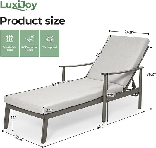 Outdoor Lounge Chair with Armrest, Patio Aluminum Chaise Lounge Outdoor, Adjustable Backrest with Rope Design, Patio Recliner Chairs Cushions for Lawn Pool Beach (Grey)