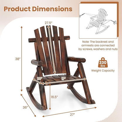 Tangkula Wood Outdoor Rocking Chairs Set of 2, Outside Adirondack Rocker with High Back and Slatted Seat, Oversized Porch Rocking Chair for Balcony, Garden, Backyard, Patio