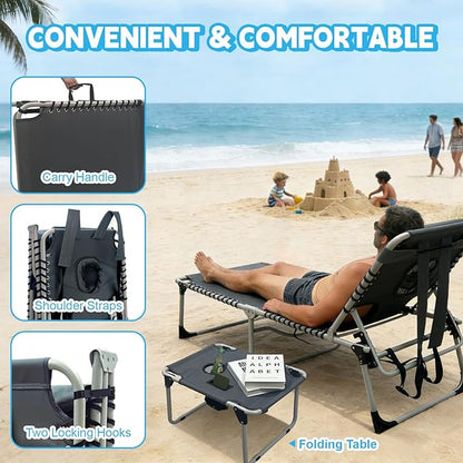Backpack Sun Tanning Chair with Face Hole & Beach Table, 5-Position Adjustable Folding Lounge Chair Outdoor for Lawn Patio Garden
