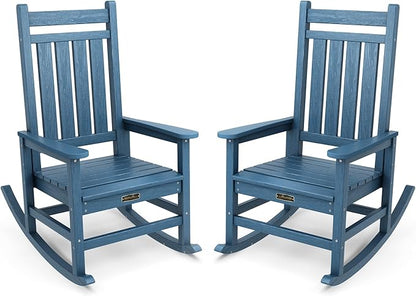 SERWALL Outdoor Rocking Chair Set of 2,Patio Rocking Chairs for Adult, All Weather Resistant Porch Rockers for Lawn Garden, Blue
