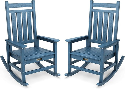 SERWALL Outdoor Rocking Chair Set of 2,Patio Rocking Chairs for Adult, All Weather Resistant Porch Rockers for Lawn Garden, Blue